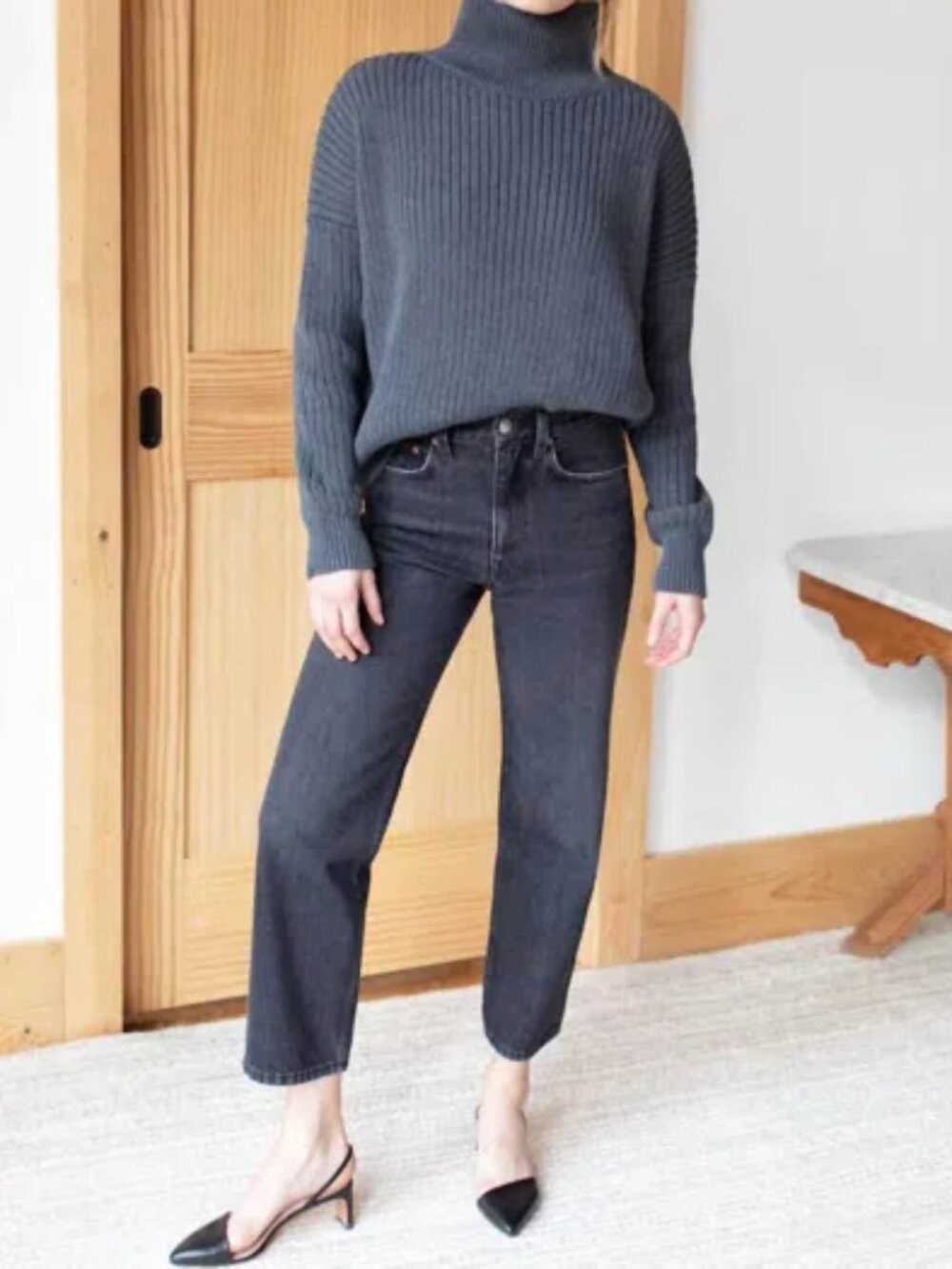 Emerson Fry Carolyn Funnel Neck Sweater 100% Cotton Knit Ribbed Gray Size Medium